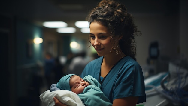 nurse carrying a baby