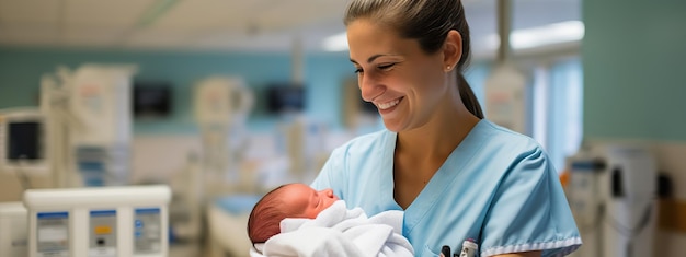 Nurse cradling a day old infant