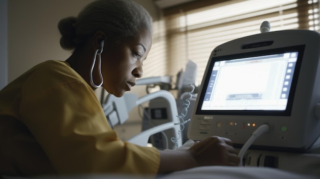 Nurse Female AfricanAmerican Mature Checking patient's vitals in Hospital room Generative AI AIG22