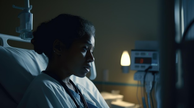 Nurse Female AfricanAmerican Middleaged Checking a patient's vitals in Hospital ward Generative AI AIG22