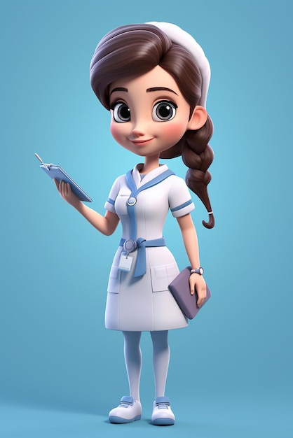 Photo nurse girl 3d pixar style cartoon model