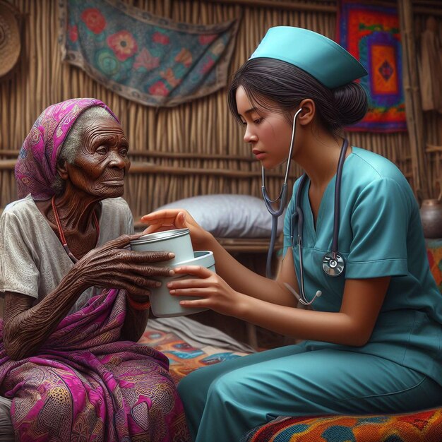 Photo a nurse help the poor lady