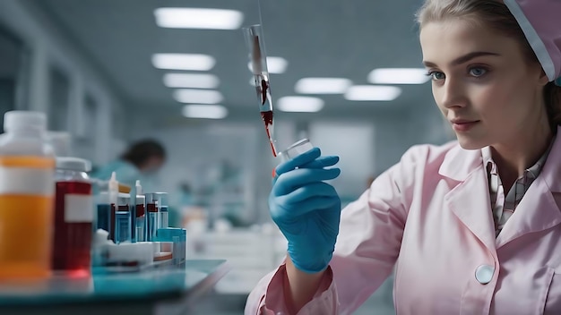 Nurse holding a blood test tube