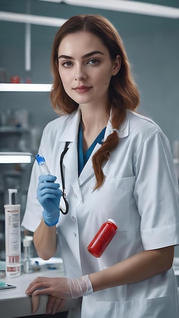 혈액 검사 튜브 를 들고 있는 간호사