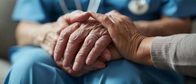 A nurse holding the hands of an elderly woman | Premium AI-generated image