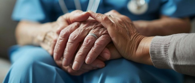 Photo a nurse holding the hands of an elderly woman