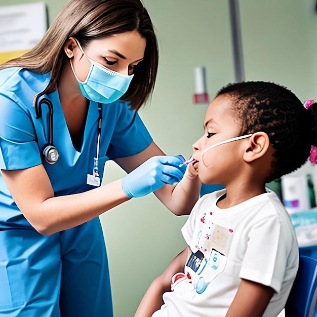 A nurse is giving a boy a vaccine