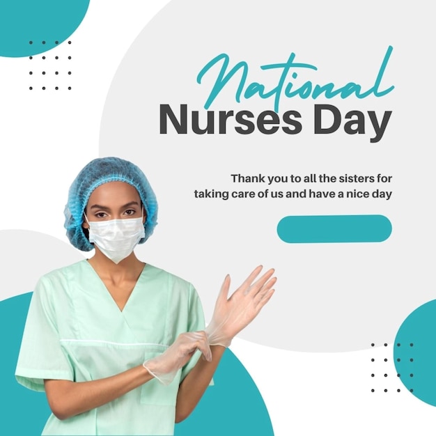 a nurse is standing in front of a poster that says national day