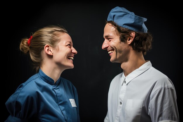 Nurse laughing and talking to the woman