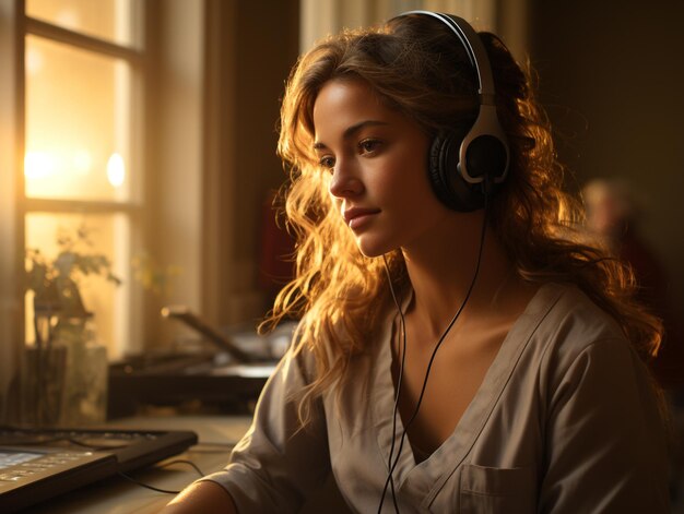 A nurse listening with a soft eartip stethoscope in a serene eldercare facility