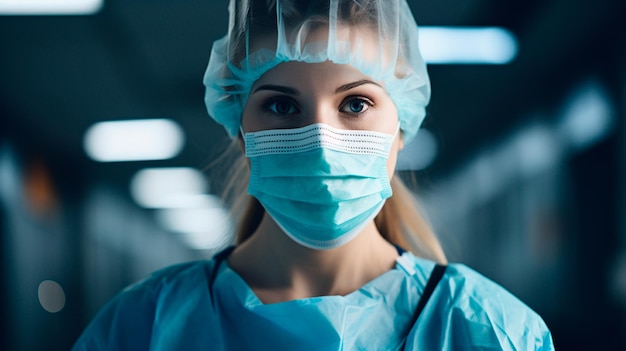 Nurse in mask and gown