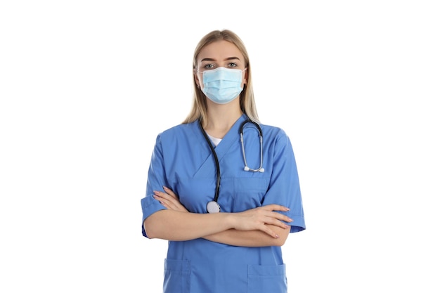 Nurse in mask isolated on white background