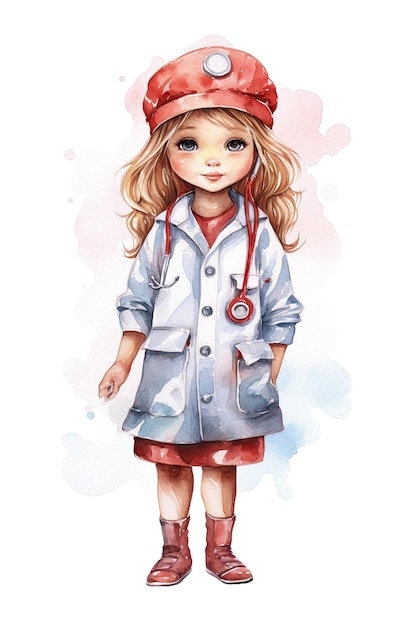 Photo nurse medical watercolor clipart cute isolated on white background with generative ai