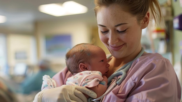 Nurse midwife first breaths life welcomed with warmth