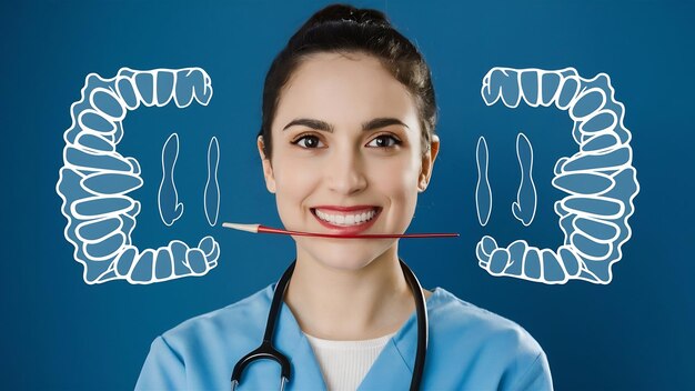 Photo nurse practicing on the layout of the jaw with teeth