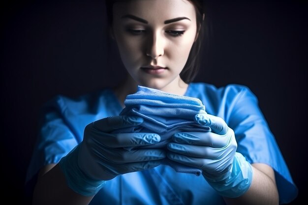 Photo a nurse removes gloves in the hospital room