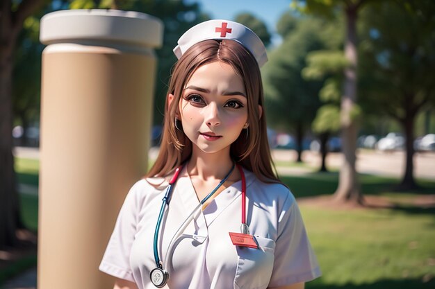 Photo a nurse standing in front of a cup