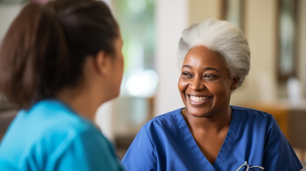 A nurse talks to a senior patient