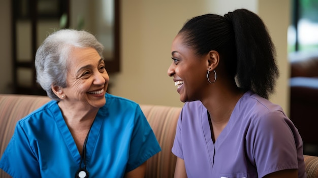 A nurse talks to a senior patient