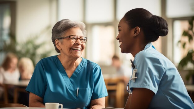 A nurse talks to a senior patient