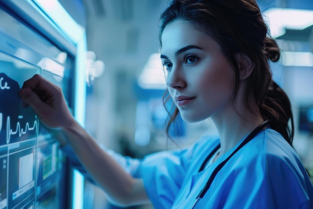 Nurse using modern medical equipment