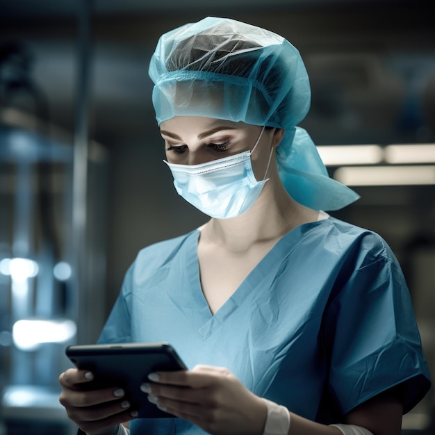 nurse using tablet