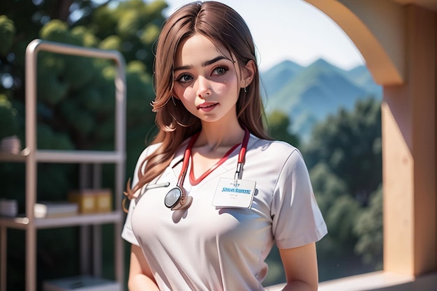 A nurse wears a stethoscope around her neck.