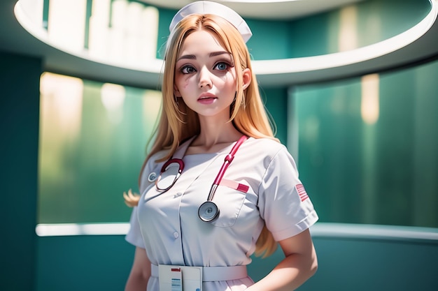 A nurse in a white uniform with a stethoscope around her neck