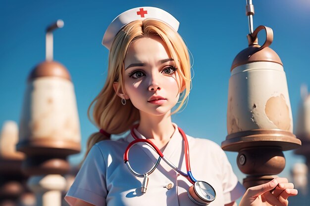 Photo a nurse with a red cross on her cap