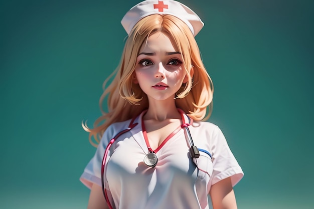 A nurse with a red cross on her cap