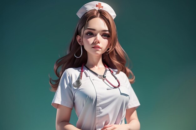 A nurse with a red cross on her cap