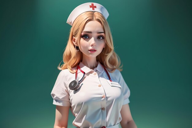 A nurse with a red cross on her chest