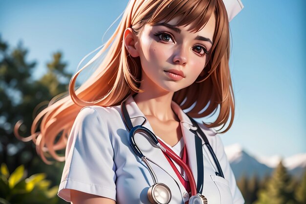 A nurse with a stethoscope on her neck