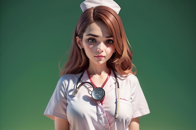 A nurse with a stethoscope on her neck