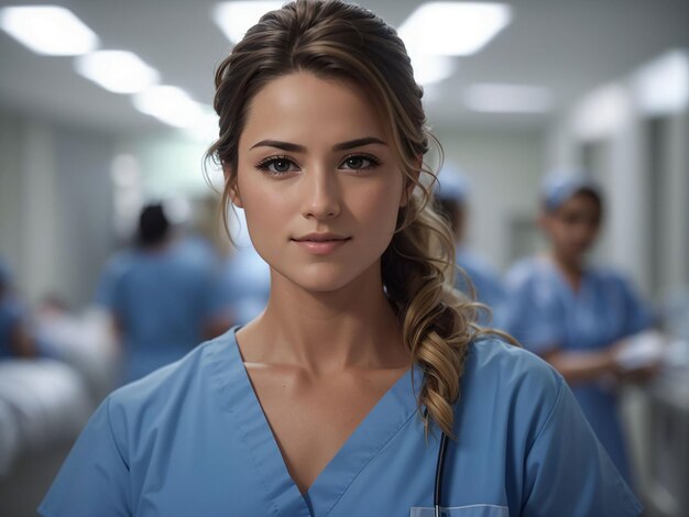 Photo nurse working at the hospital in scrubs