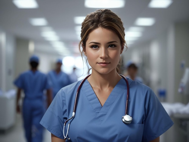 Photo nurse working at the hospital in scrubs