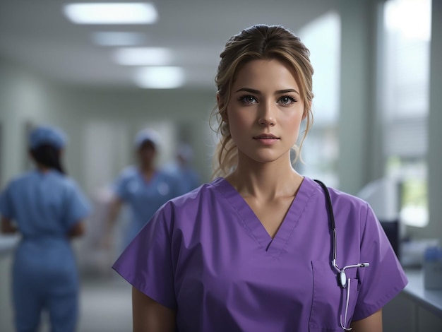 Photo nurse working at the hospital in scrubs