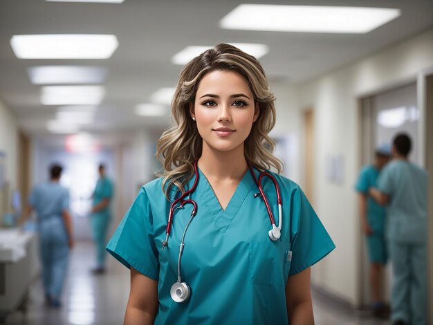 Nurse working at the hospital in scrubs