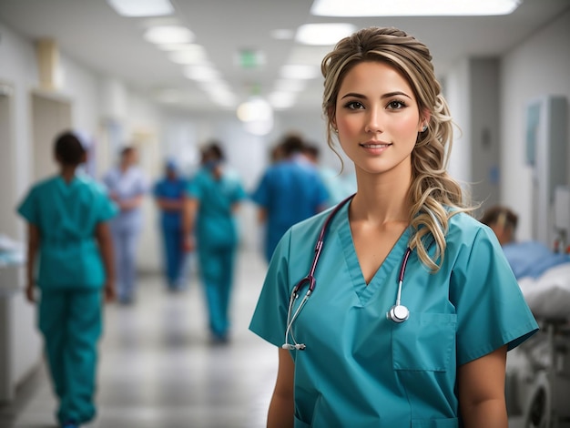 Nurse working at the hospital in scrubs