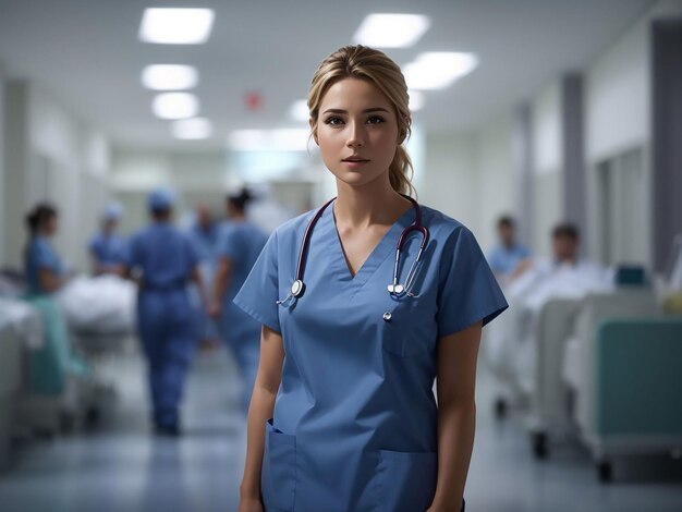 Foto infermiera che lavora in ospedale in uniforme