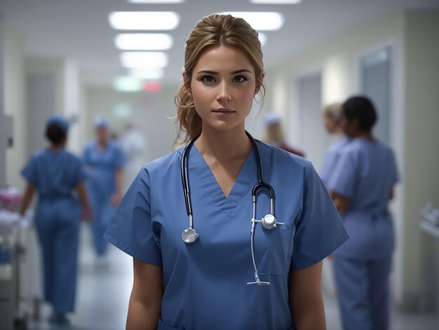 Foto infermiera che lavora in ospedale in uniforme