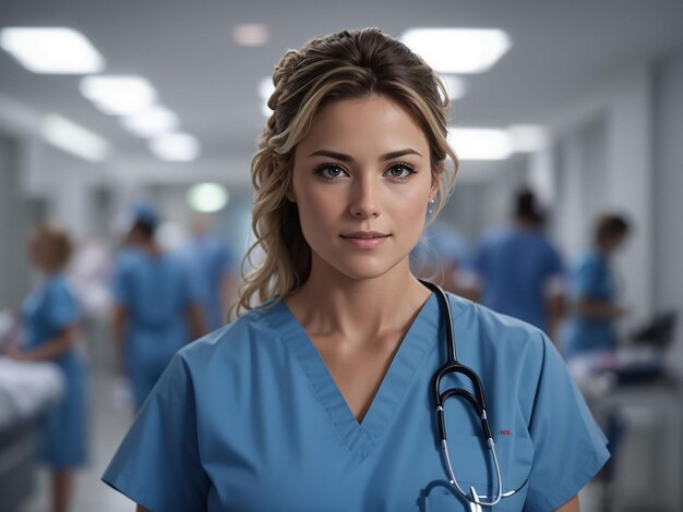 Nurse working at the hospital in scrubs