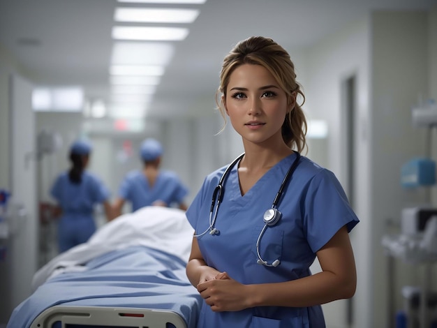 Nurse working at the hospital in scrubs