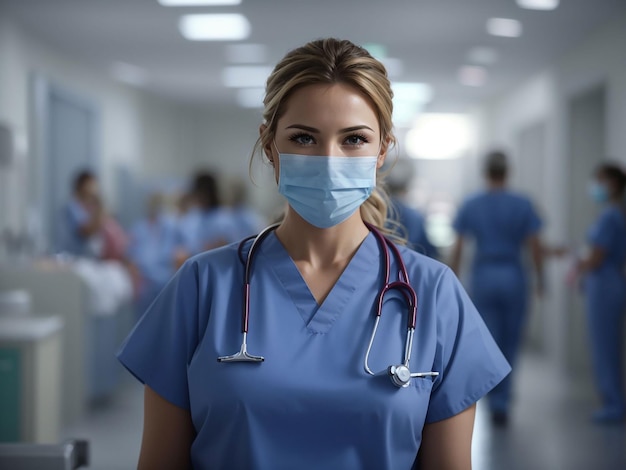 Nurse working at the hospital in scrubs