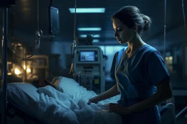 A nurse working the night shift in a quiet hospita 00259 01