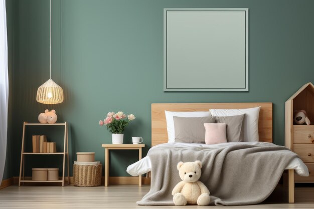 Photo nursery childrens room with blank frame for a mockup a canvas of pure potentiality everything in f