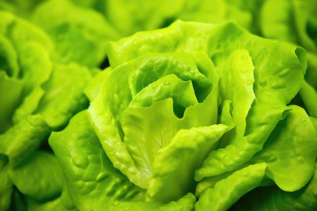 Nurturing green lettuce leaves close up