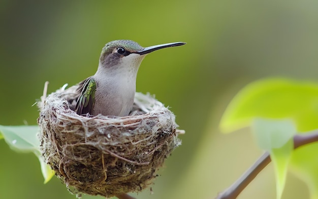nurturing nature hummingbird in its nest painting