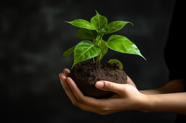 Photo nurturing a thriving green plant symbolic hand cradles generative ai