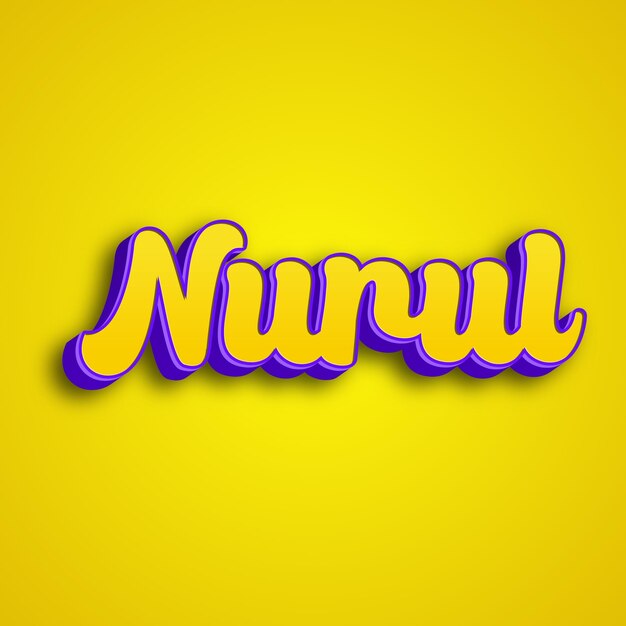 Nurul typography 3d design yellow pink white background photo jpg